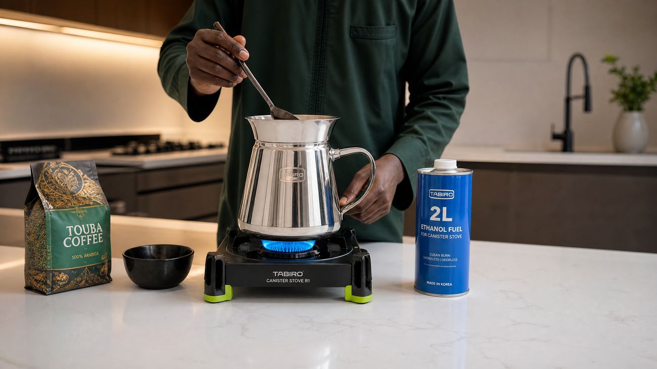 Préparation du café Touba sur le réchaud TABIRO Canister R1